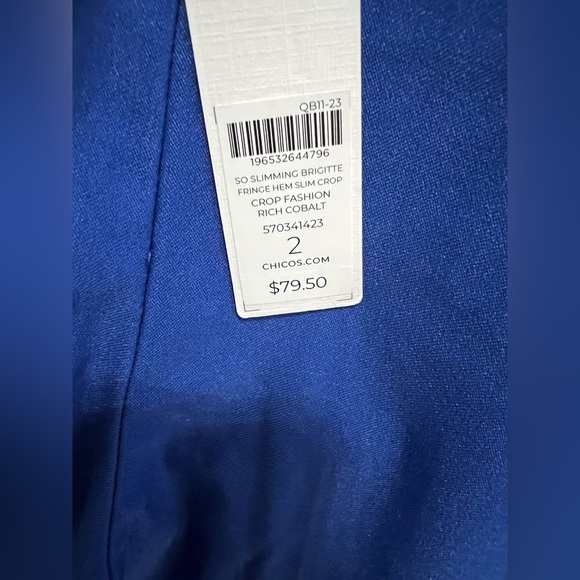 Chico's So Slimming Brigitte Fringe Hem Slim Crop Rich Cobalt size 12 (2) NWT - Picture 5 of 10